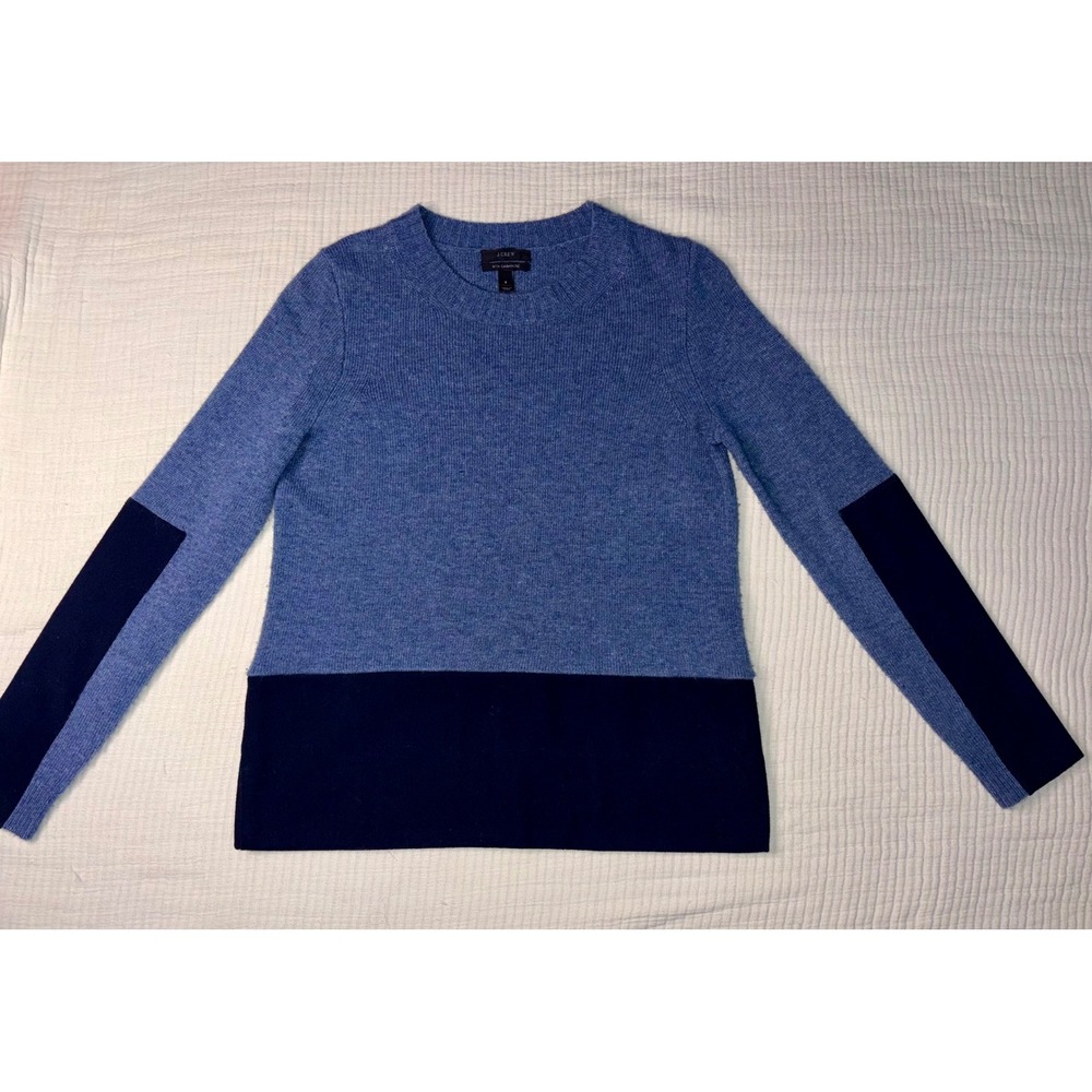 J.Crew Women Blue Colorblock Cashmere Blend Crewneck Sweater Small